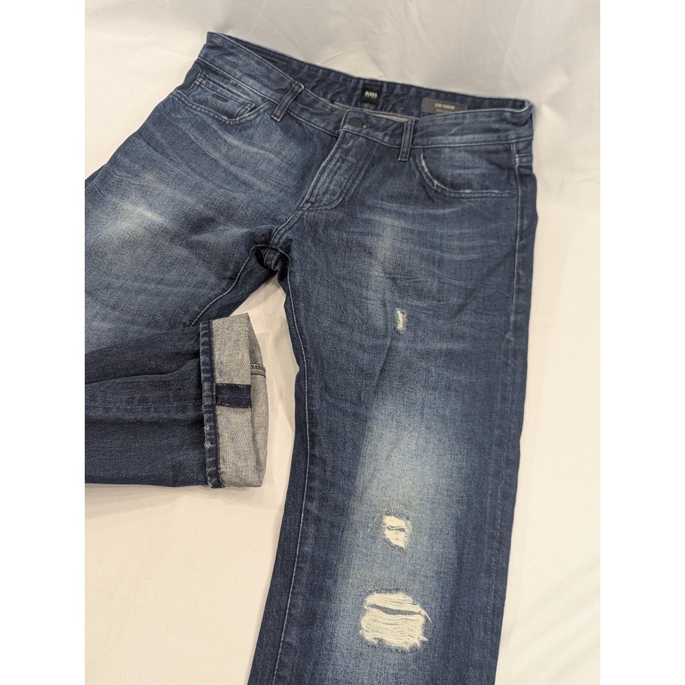 Hugo Boss Maine 030 Candiani Denim Jeans Dark Blue 34x32 True To Size Distressed